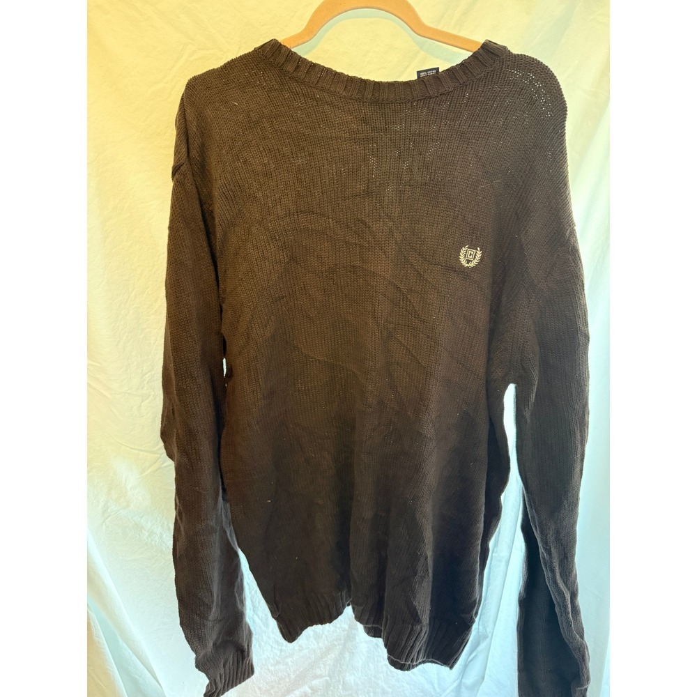 Chaps Mens Brown Cotton Knit Crewneck Sweater Embroidered Crest Logo Large
